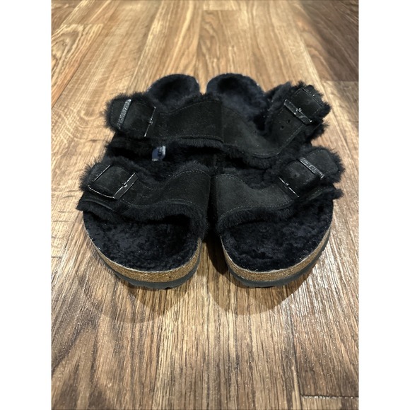 Birkenstock Arizona Shearling Suede Leather Black US M 10 W 11.5 EU 43 Unisex - Picture 3 of 12